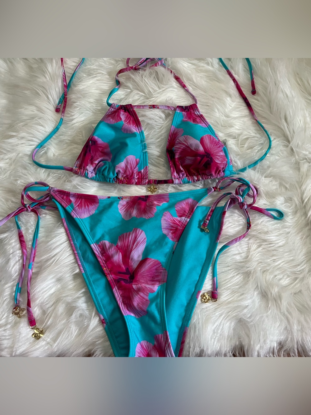 No Boundaries Turquoise & Pink Floral Tie-Side Bikini